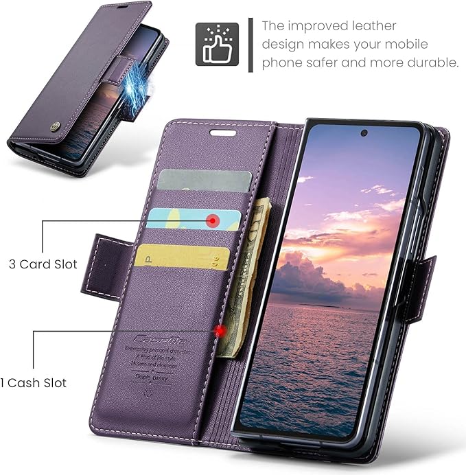 for Samsung Galaxy Z Fold 6 Case, Premium PU Leather Wallet Case Flip Cover with [RFID Blocking][Card Holder][Stand Function] Shockproof Protective for Samsung Galaxy Z Fold 6, Purple