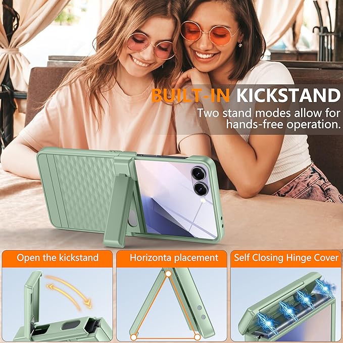 Magnetic for Samsung Galaxy Z Flip 7 Case [Hinge Protection＆Kickstand][Compatible with MagSafe][Built-in Screen Protector] Full-Body Military Protection Phone Case for Samsung Z Flip 7 Mint Green