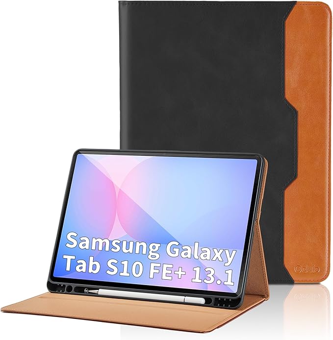 Case for Samsung Galaxy Tab S10 FE Plus 13.1-Inch 2025 - Model SM-X620/SM-X626B with S Pen Holder and Pocket, PU Leather Business Folio Stand Cover for Galaxy S10 FE+, Black