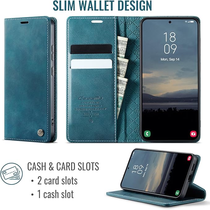 Wallet Case for Samsung Galaxy S22 Plus Leather Wallet Flip Cover with Card Holder, Kickstand, Magnetic Closure, RFID Blocking TPU Shockproof Phone Case Compatible with S22 Plus,Blue-Green