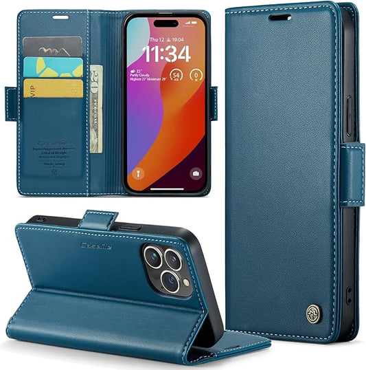 for iPhone 15 Pro Max Case, Premium PU Leather Wallet Case Flip Cover with [RFID Blocking][Card Holder][Stand Function] Shockproof Protective for iPhone 15 Pro Max 6.7", Blue
