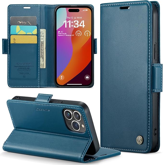 for iPhone 15 Pro Case, Premium PU Leather Wallet Case Flip Cover with [RFID Blocking][Card Holder][Stand Function] Shockproof Protective for iPhone 15 Pro, Blue