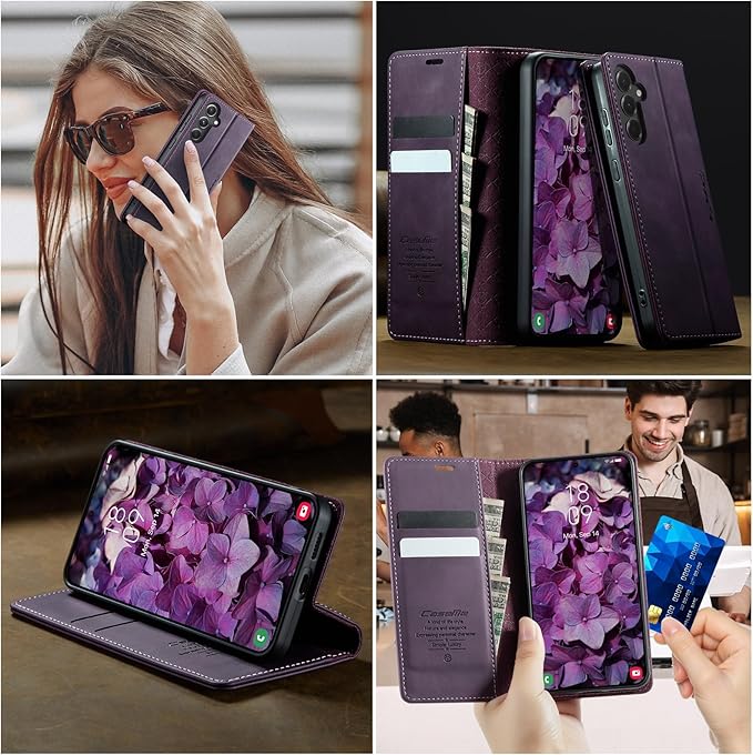 Wallet Case for Samsung Galaxy S23 FE Leather Wallet Flip Cover with Card Holder, Kickstand, Magnetic Closure, RFID Blocking TPU Shockproof Phone Case Compatible with Galaxy S23FE, Purple