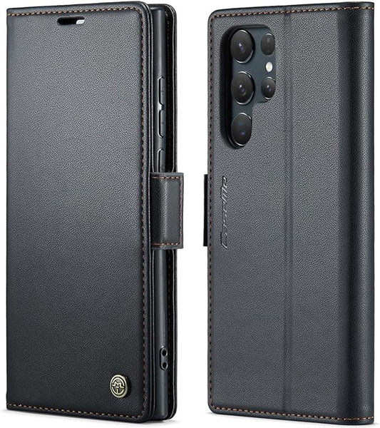 SINIANL Samsung Galaxy S24 Ultra Wallet Case with RFID Blocking, Samsung S24 Ultra Case Wallet for Women Men Card Holder Magnetic Clasp Kickstand Leather Book Folio Case for Galaxy S24 Ultra Black