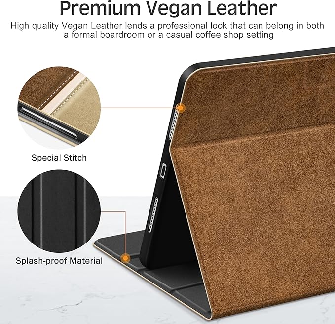 KingBlanc Case for iPad (A16) 11th Generation 11-inch 2025, iPad 10th Generation 10.9" 2022 with Pencil Holder, Vegan Leather Protective Stand Cover, Auto Sleep Wake, Multi-Angle Viewing/Typing, Beige