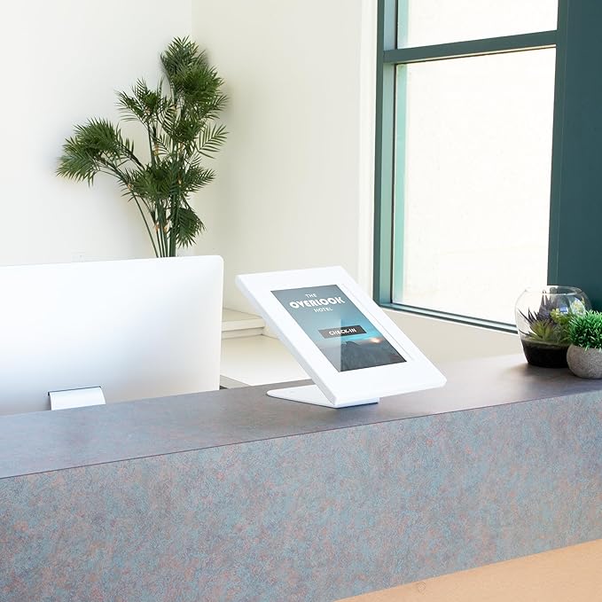 Mount-It! Anti-Theft Tablet Kiosk, Locking Tablet Enclosure with Counter Top and Wall Mount Base, Universal Enclosure for iPads Gen 7, 8, 9 and 10, iPad Pro, iPad Air, White