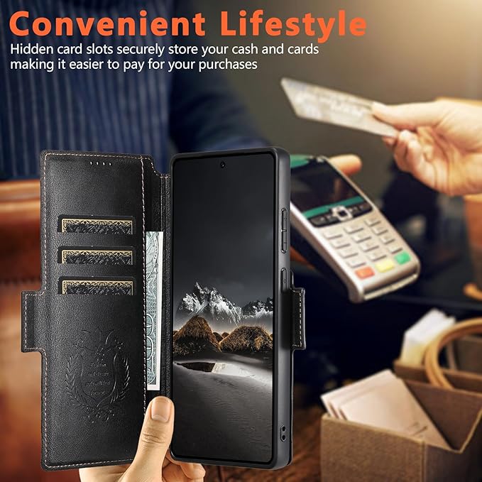 SINIANL for Samsung Galaxy S25 Ultra Leather Wallet Case Compatible with MagSafe Wireless Charging, Detachable Leather Cover with Card Slots Holder, Kickstand, Magnetic for Galaxy S25 Ultra Black