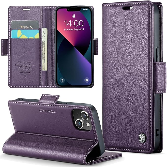 for iPhone 13 Mini Case, Premium PU Leather Wallet Case Flip Cover with [RFID Blocking][Card Holder][Stand Function] Shockproof Protective for iPhone iPhone 13 Mini 5.4 inch, Purple