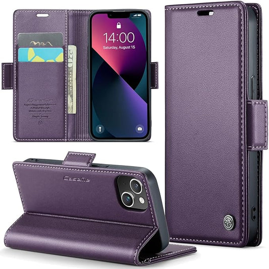 for iPhone 13 Mini Case, Premium PU Leather Wallet Case Flip Cover with [RFID Blocking][Card Holder][Stand Function] Shockproof Protective for iPhone iPhone 13 Mini 5.4 inch, Purple