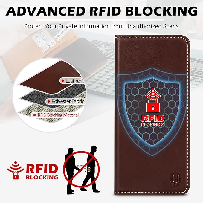 SHIELDON Wallet Case for Galaxy S25 FE 5G, Genuine Leather Case with RFID Blocking Credit Card Holder Kickstand Magnetic Folio Protective Cover Compatible with Galaxy S25 FE 6.7" 2025 - Retro Coffee