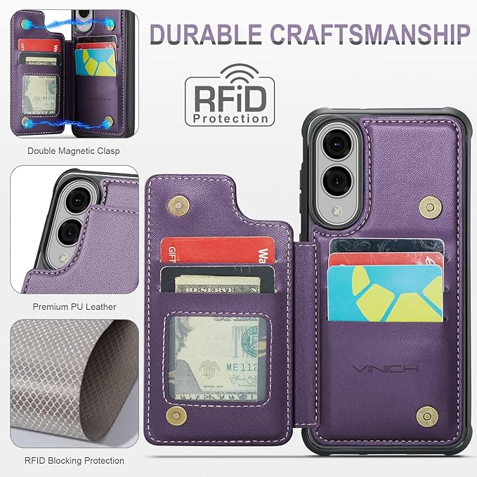 Vinich for Samsung Galaxy S25 Edge Wallet Case with Card Holder, RFID Blocking Credit Slots Kickstand Shockproof Phone Cover for Women Men, Purple