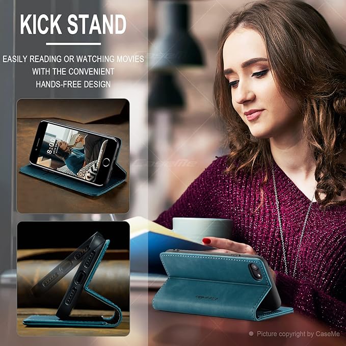 for iPhone 6 / 6S Case, Flip Wallet Leather Case with Card Holder Magnetic Closure Shockproof Kickstand Protective Phone Cases Cover for iPhone 6S,Blue-Green