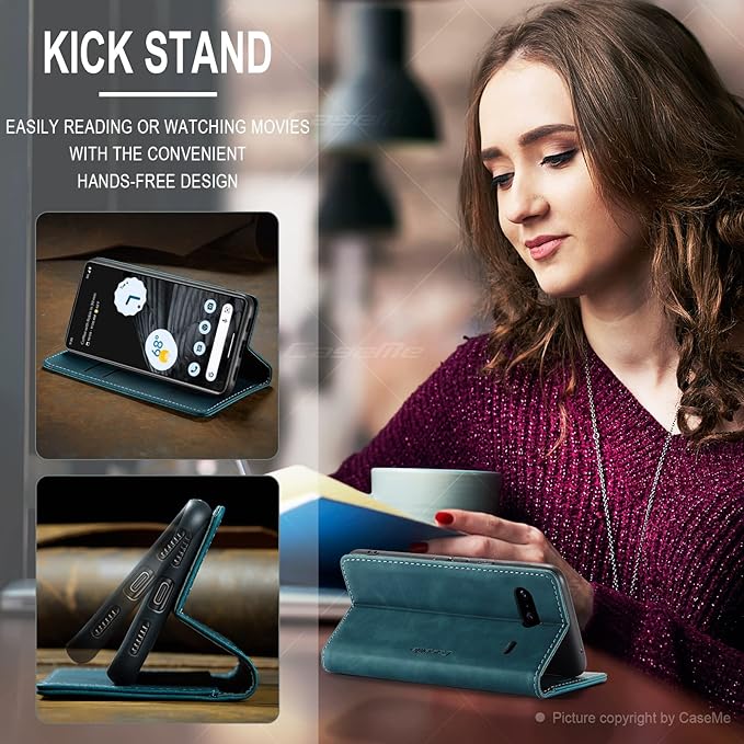 for Google Pixel 7 Case, Flip Wallet Leather Case with Card Holder Magnetic Closure Shockproof Kickstand Protective Phone Cases Cover for Google Pixel 7,Blue-Green