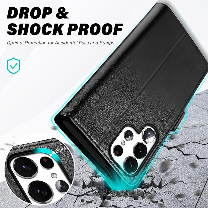 TUCCH Wallet Case for Galaxy S25 Ultra, Magnetic PU Leather Stand [RFID Blocking] Card Slots Protective Folio Cover with [TPU Shockproof Interior Case] Compatible with Galaxy S25 Ultra, Textured Black