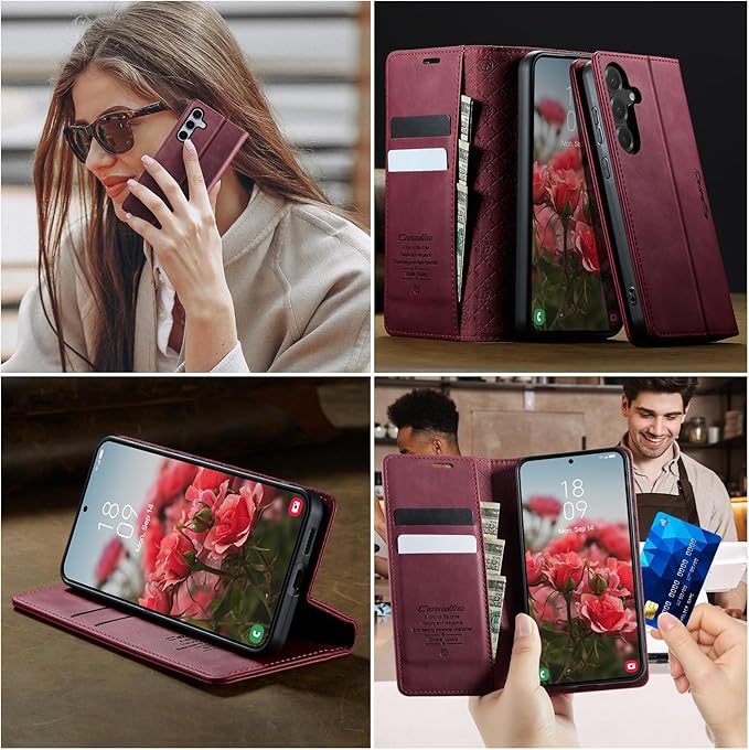 Wallet Case for Samsung Galaxy S24 Plus Leather Wallet Flip Cover with Card Holder, Kickstand, Magnetic Closure, RFID Blocking TPU Shockproof Phone Case Compatible with S24 Plus, Red