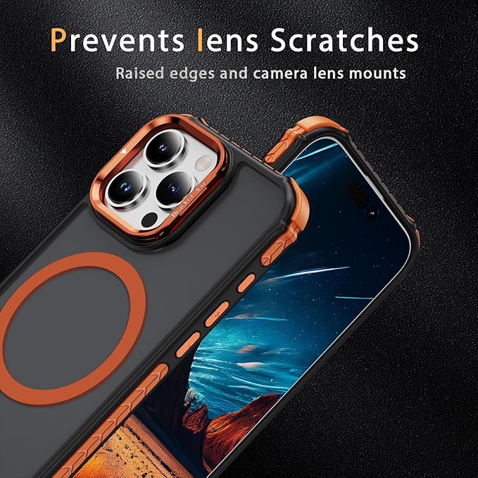 Magnetic for iPhone 16 Pro Case Orange with MagSafe Wireless Charging Heavy Duty Military-Grade Shockproof Protection Adjustable Kickstand Slim Matte Anti-Fingerprint Cover Men Women
