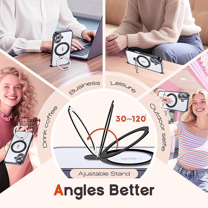 Compatible with Clear iPhone Air Case with Magnetic Stand [Compatible with Mag-Safe][Full Camera Len Protectors] Shockproof Plating Phone Case for iPhone 17 Air 6.5’’,Blck