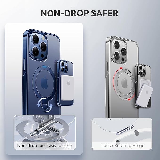 CASEKOO Titanium 360° Rotatable Magnetic Stand for iPhone 15 Pro Max Case [Compatible with Magsafe][16FT Military Protection] Slim 15 Pro Max with Kickstand Ring Phone Cover, Blue