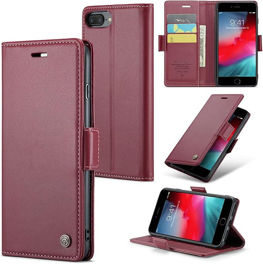 for iPhone 8 Plus & 7 Plus Case, Premium PU Leather Wallet Case Flip Cover with [RFID Blocking][Card Holder][Stand Function] Shockproof Protective for iPhone 8 Plus & 7 Plus, Red