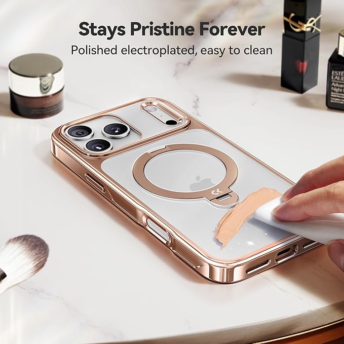 CASEKOO Rose Gold Designed for iPhone 17 Pro Case with 360 Spin Magnetic Stand [Fit for MagSafe][17FT Military Protection] Slim Polished for iPhone 17 Pro Case with Stand 6.3'', Rose Gold