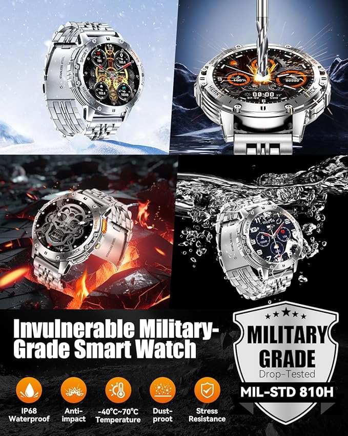 Military Smart Watches for Men with Bluetooth Call, 1.43" AMOLED Waterproof Smartwatch with Flashlight, 111 Sport Modes, 530mAh Heart Rate/SpO2/Sleep Monitor Fitness Tracker for Android iOS