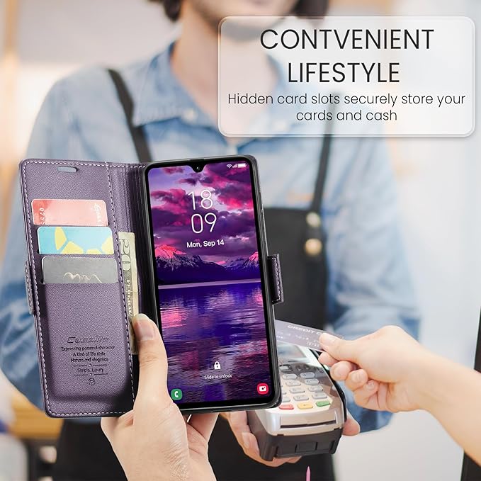 for Samsung Galaxy A05s Case, Premium PU Leather Wallet Case Flip Cover with [RFID Blocking][Card Holder][Stand Function] Shockproof Protective for Samsung Galaxy A05s, Purple