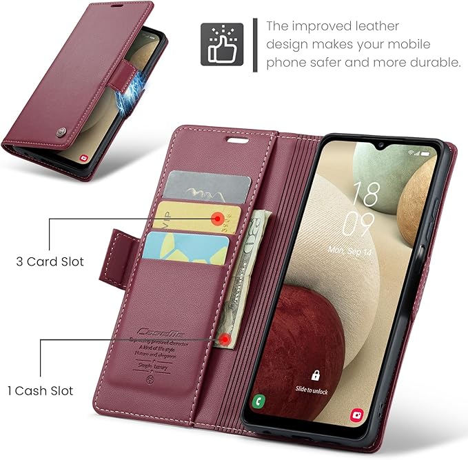 for Samsung Galaxy A12 5G Case, Premium PU Leather Wallet Case Flip Cover with [RFID Blocking][Card Holder][Stand Function] Shockproof Protective for Samsung Galaxy A12, Red