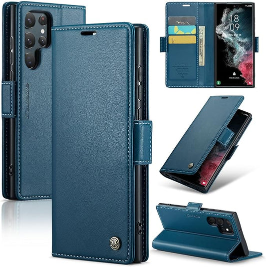 Case for Samsung Galaxy S22 Ultra Wallet Case, RFID Blocking PU Leather Flip Folio Cover Card Holder Kickstand Shockproof Phone Case Compatible with Samsung Galaxy S22 Ultra, Blue