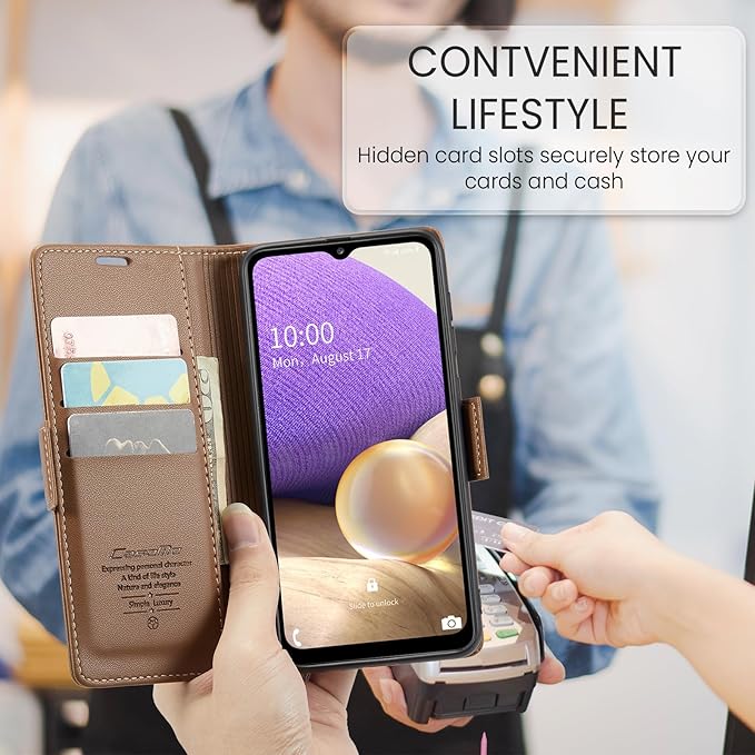 for Samsung Galaxy A32 5G Case, Premium PU Leather Wallet Case Flip Cover with [RFID Blocking][Card Holder][Stand Function] for Samsung Galaxy A32 5G (Non 4G Version), Brown