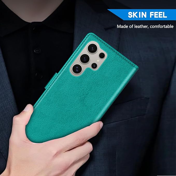 ZZXX for Samsung Galaxy S25 Ultra Wallet Case with [RFID Blocking] Card Slot Kickstand Magnetic Closure Leather Flip Fold Protective Phone Case for Galaxy S25 Ultra 5G Case Wallet(Lake Blue-6.8 inch)