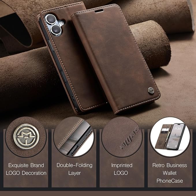 for iPhone 17 Case, Flip Wallet Leather Case with Card Holder Magnetic Closure Shockproof Kickstand Protective Phone Cases Cover for iPhone 17, Coffee