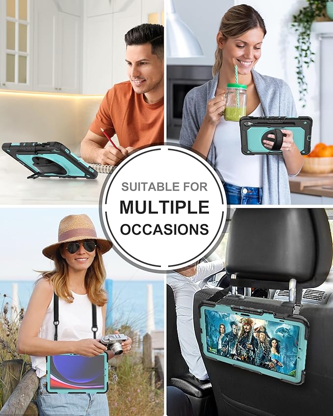 Case for Samsung Galaxy Tab S10 Lite/ S10 FE / S9 FE 10.9 Inch / S9 11'' 5G Protective with Screen Protector/Pen Holder/Hand Strap, Heavy Duty Shockproof Tablet Cover for S10 Lite, SkyBlue