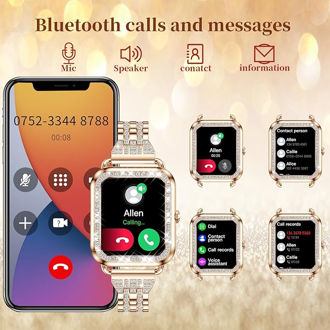 GADIXY Smart Watches for Women Diamonds(Answer/Make Call),1.29''HD Touch Screen Women Smart Watch Android,Fitness Tracker with HR/SPO2/Sleep Monitor,3 Strap (Diamond Rosegold)