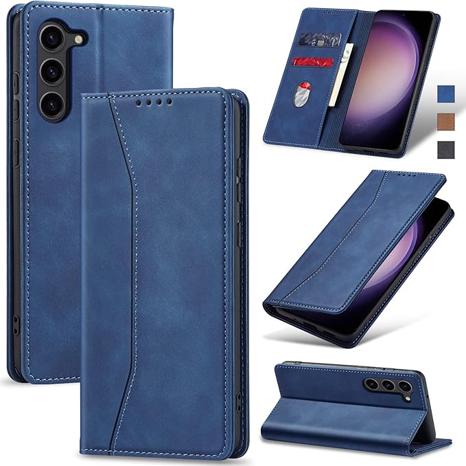 Jasonyu Flip Wallet Case for Samsung Galaxy S23 Plus/S23+ 5G,Leather Magnetic Folio Cover with Card Holder,Kickstand - TPU Shockproof Durable Protective Phone Case,Blue