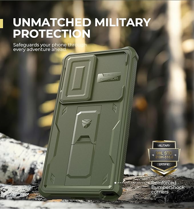 Dexnor for Samsung Galaxy S25 Ultra Case with Built-in Slide Camera Cover & Screen Protector & Kickstand, Heavy-Duty Shockproof Rugged Case Full-Body Bumper Cover for Galaxy S25 Ultra(2025),Army Green