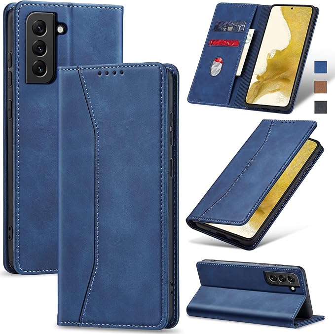 Jasonyu Flip Wallet Case for Samsung Galaxy S22 Plus,Leather Magnetic Folio Cover with Card Holder,Kickstand - TPU Shockproof Durable Protective Phone Case,Blue