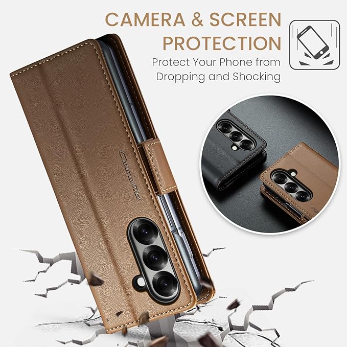 for Samsung Galaxy Z Fold 7 Case, Premium PU Leather Wallet Case Flip Cover with [RFID Blocking][Card Holder][Stand Function] Shockproof Protective for Samsung Galaxy Z Fold 7, Brown