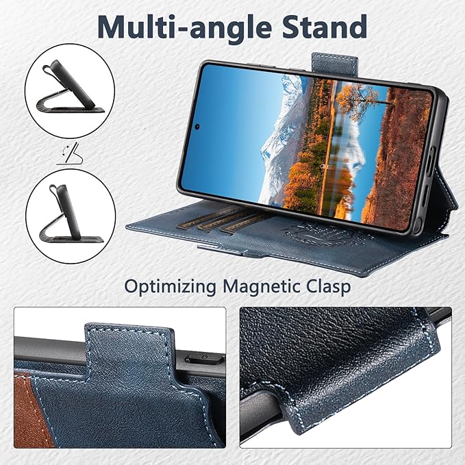 SINIANL for Samsung Galaxy S25 Ultra Leather Wallet Case Compatible with MagSafe Wireless Charging, Detachable Leather Cover with Card Slots Holder, Kickstand, Magnetic for Galaxy S25 Ultra Blue