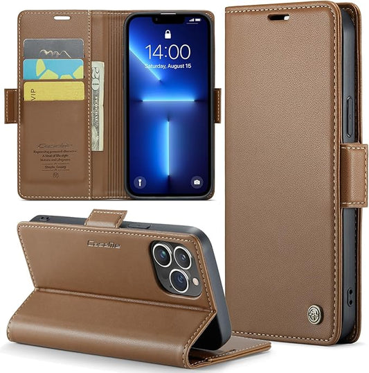 for iPhone 13 Pro Case, Premium PU Leather Wallet Case Flip Cover with [RFID Blocking][Card Holder][Stand Function] Shockproof Protective for iPhone 13 Pro 6.1 inch, Brown