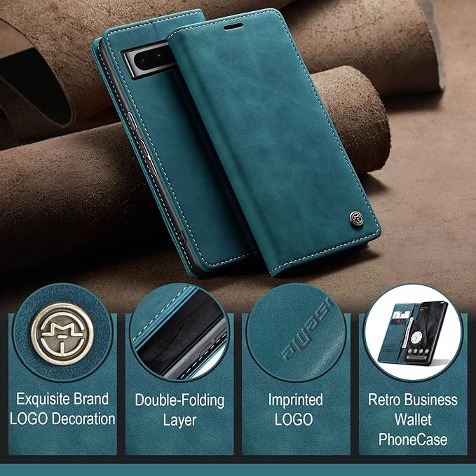 for Google 8 Pro Case, Flip Wallet Leather Case with Card Holder Magnetic Closure Shockproof Kickstand Protective Phone Cases Cover for Google 8 Pro,Blue-Green