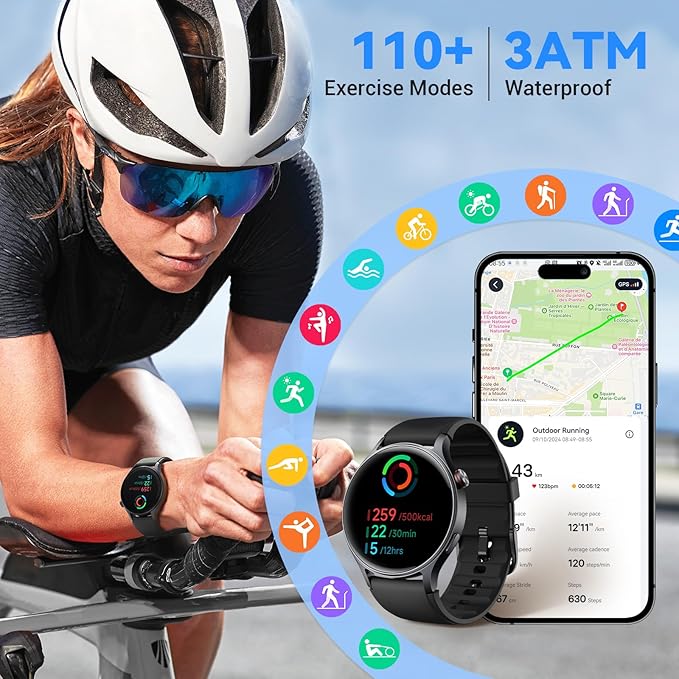 Fitpolo Smart Watch for Men Women,1.3" AMOLED Touchscreen Fitness Tracker, Make/Answer Calls, Heart Rate SpO2 Monitor, IP68 Waterproof, Sleep & Activity Tracking Smartwatch for Android Phones iPhone