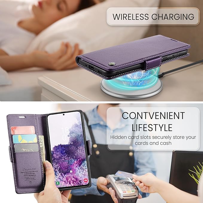 Case for Samsung Galaxy S20 Wallet Case, RFID Blocking PU Leather Flip Folio Cover Card Holder Kickstand Shockproof Phone Case Compatible with Samsung Galaxy S20, Purple