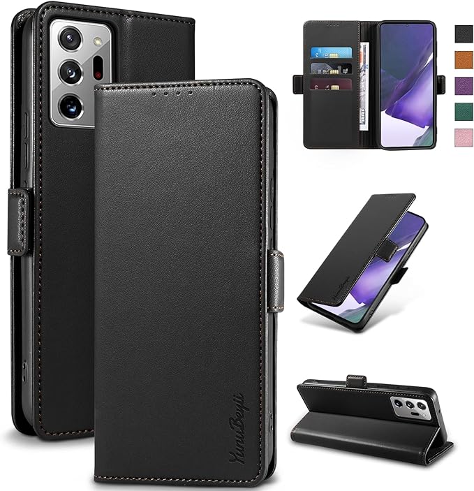 Wallet Flip Case for Samsung Galaxy Note 20 Ultra - [RFID Blocking] Luxury PU Leather Card Holder Magnetic Phone Cover with Kickstand,Shockproof Protective Case,Black