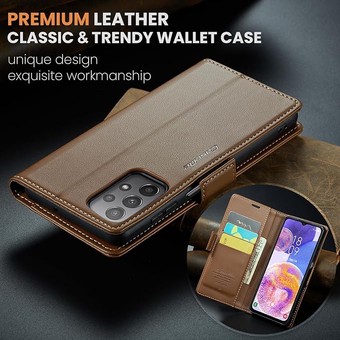 for Samsung Galaxy A23 4G/5G Case, Premium PU Leather Wallet Case Flip Cover with [RFID Blocking][Card Holder][Stand Function] Shockproof Protective for Samsung Galaxy A23, Brown