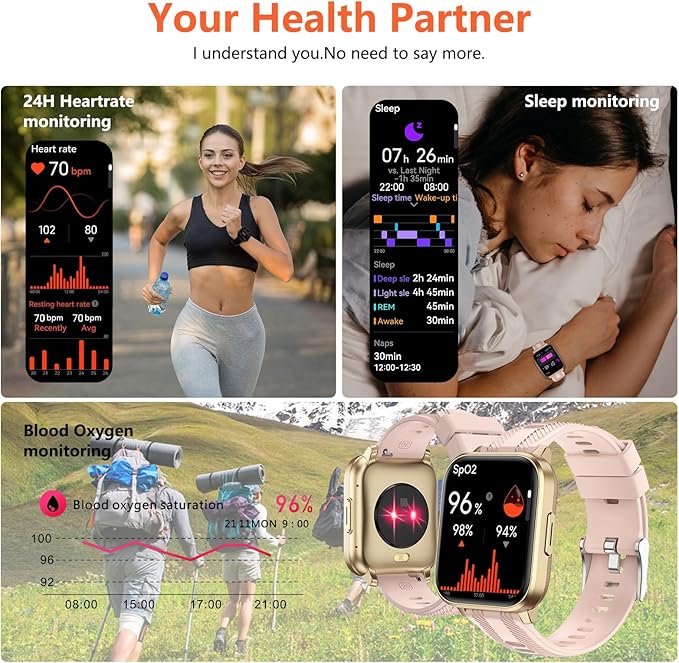 Smart Watch with Ai Functions GPS Tracking for Android Phones and iPhone Compatible Bluetooth Call Message Alert Heart Rate/Sleep Monitor IP68 Waterproof for Women
