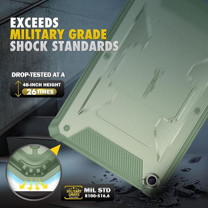 Fintie Shockproof Case for Samsung Galaxy Tab A9 Plus/A9+ 5G 11 Inch 2023 Model (SM-X210/X216/X218), Tuatara Rugged Unibody Hybrid Bumper Kickstand Cover Built-in Screen Protector, Sage Green