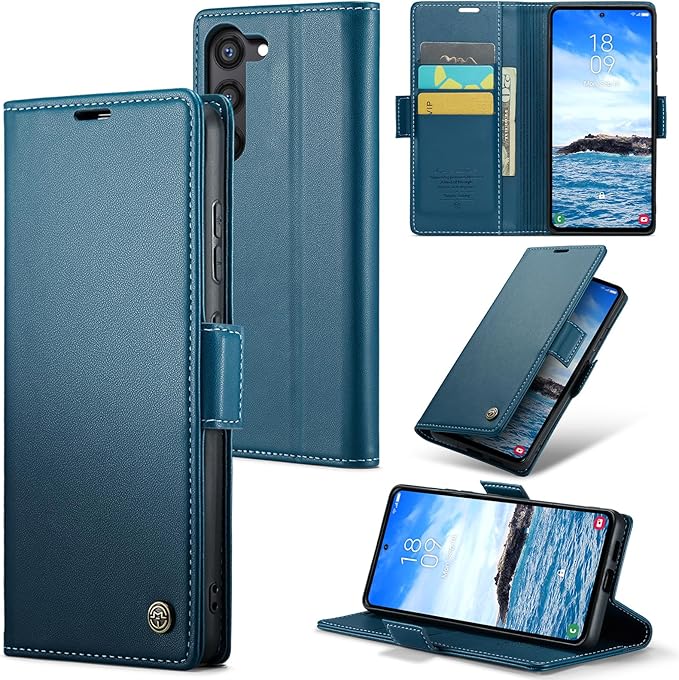 Case for Samsung Galaxy S24 Plus Wallet Case, RFID Blocking PU Leather Flip Folio Cover Card Holder Kickstand Shockproof Phone Case Compatible with Samsung Galaxy S24 Plus, Blue