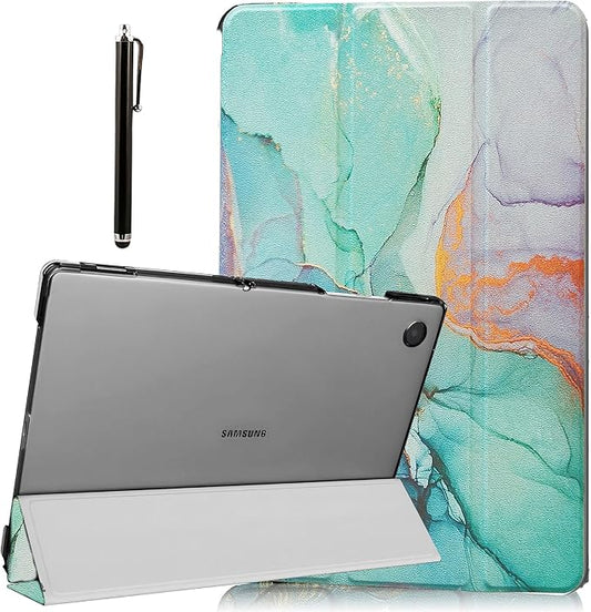 Cover for Samsung Galaxy Tab A9 Plus 11 inch Case Cover, Smart Flip Case Cover for Samsung Galaxy Tab A9+ 11 inch Translucent Back with Stylus Pen, Marble Green