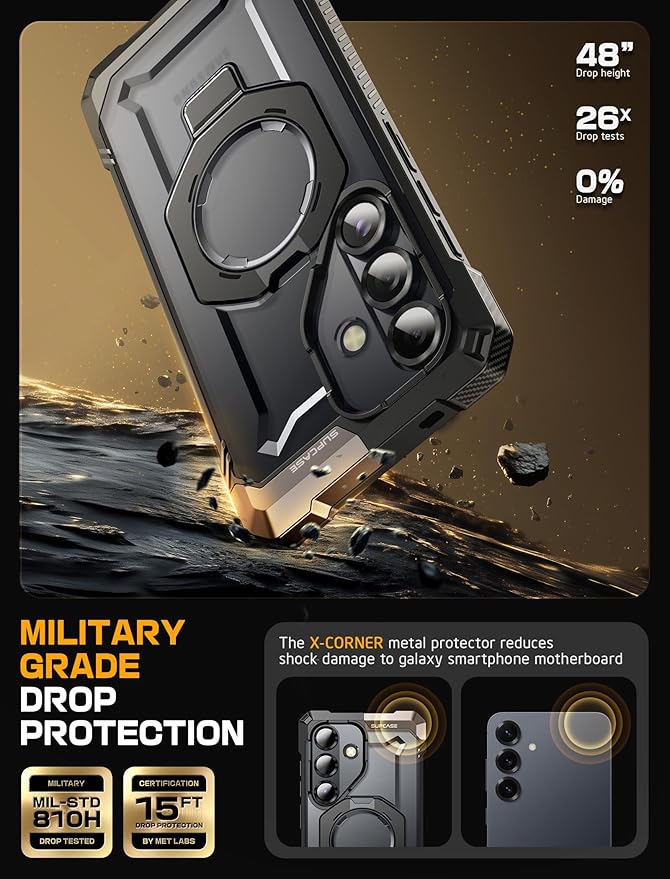 SUPCASE for Galaxy S25 FE Case with Stand (Unicorn Beetle Grip), [Compatible with MagSafe] [Military-Grade Protection] Heavy Duty Magnetic Phone Case for S25 FE 6.7 Inch, Black