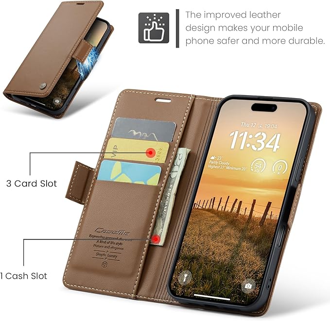 for iPhone 16 Pro Max Case, Premium PU Leather Wallet Case Flip Cover with [RFID Blocking][Card Holder][Stand Function] Shockproof Protective for iPhone 16 Pro Max 6.9", Brown